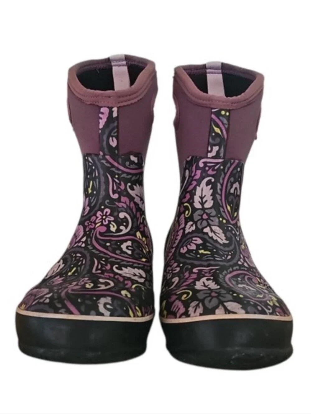 BOGS Classic Mid Tuscany Boots Women 10 Purple Floral Waterproof Rain Garden